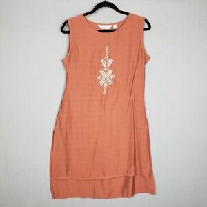 Sleeveless Southwestern Beaded Embroidered Sun Dress‎ Orange Rust Earthy Boho
